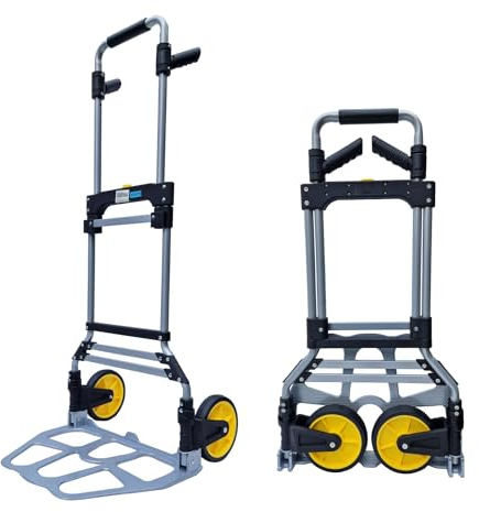 TRUTZHOLM Klappkarre XL Sackkarre klappbar mit langem Teleskopgriff 115 cm und großer Alu Ladefläche Tragkraft 150 kg inkl. Expanderseil Transportkarre Sackkarre klappbar Schwerlast-Sackkarre