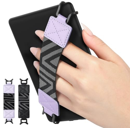 MoKo Handschlaufe für 6-8 Kindle eReaders Fire Tablet/Kobo/Voyaga/Lenovo/Sony E-Book Tablet, Hochelastisches Vielseitiges Halteband Tablet Fingerhalterung Griff Halter 2 Stück, Schwarz + Taro-Lila