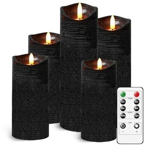 AnnSpa Schwarz LED Kerzen mit Fernbedienung Batteriebetriebene, 5 Stück Mit Dochtlose Stumpenkerzen Heimdekoration Flammenlose Kerzenhalter, Dekorations LED Stabkerzen mit Timerfunktion