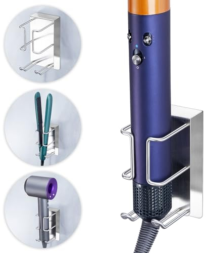 YYBO Hair Straightener Holder Wall Mount Holder for Curling Irons Styler Accessories Storage, Hairdryer Holder Wall Mounted, Adhesive Hair Dryer and Straightener Holder Stand (Silver)