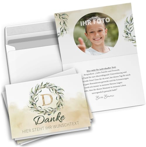 Einladungskarten Manufaktur Hamburg 10 personalisierte Dankeskarten mit Text und Foto - Kranz Danke - Dankeskarte Kommunion Konfirmation Taufe Hochzeit kirchlich mit Umschlägen