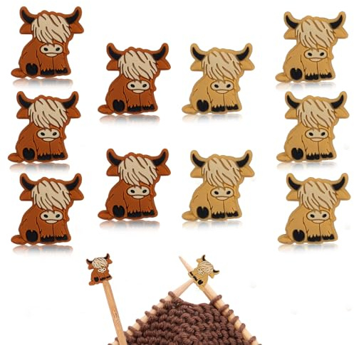 BEEFLYING Stricknadelstopper Maschenstopper, Ochsenform 10 Stück | Silikonspitzenschoner füR Stricknadeln, passend für Stricknadeln der Größen, für Anfänger im Bereich Strick und Basteln