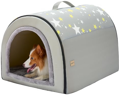 Jiupety - Casa-cama para mascotas, 2 en 1, tipo cueva, con techo, cómoda, portátil, para perros medianos y grandes, tamaño 2XL (89 x 69 x 66 cm), hasta 32 kg, gris