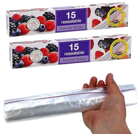 30 sacchetti richiudibili per congelatore, 25 cm x 25 cm, sacchetti riutilizzabili per alimenti, in plastica trasparente, sacchetti per sandwich sigillabili