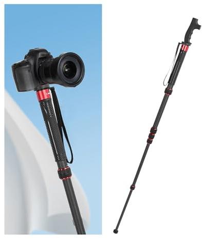 Monopode pour Appareil Photo, Monopode Extensible en Fibre de Carbone avec Tête de Canne, Conception à 6 Sections, Vis de Conversion 1/4 3/8, capacité de 15 Kg