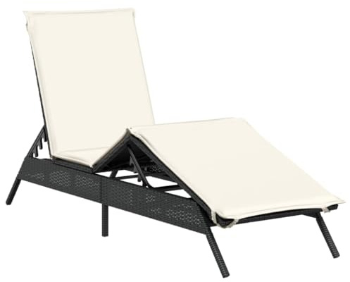 vidaXL Sonnenliege mit Auflage Schwarz Poly-Rattan