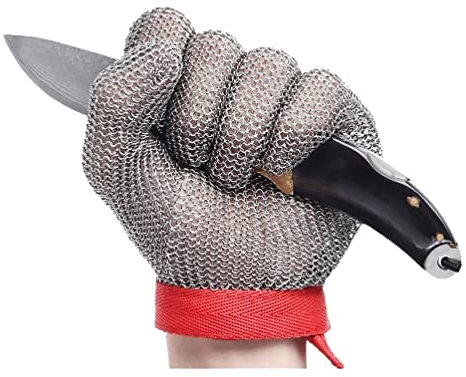Schnittschutzhandschuhe, Schnittschutzhandschuhe aus Kettenhemd aus Edelstahl, stichsichere Handschuhe zum Fleischschneiden für Köche und Metzger, verstellbares Handgelenkband (Größe: 1er-Pack/XX