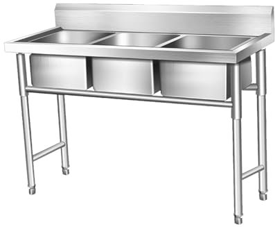 Standwaschbecken Waschtrog,Standing Single Bowl Küchenspüle, Freistehend Spüle Mit Abnehmbaren Wasserhahn,für Gastronomie, Wäsche, Garten,Garage,Außen Und Innen(Size:175*60*80 cm,Color:Triple Bowl)