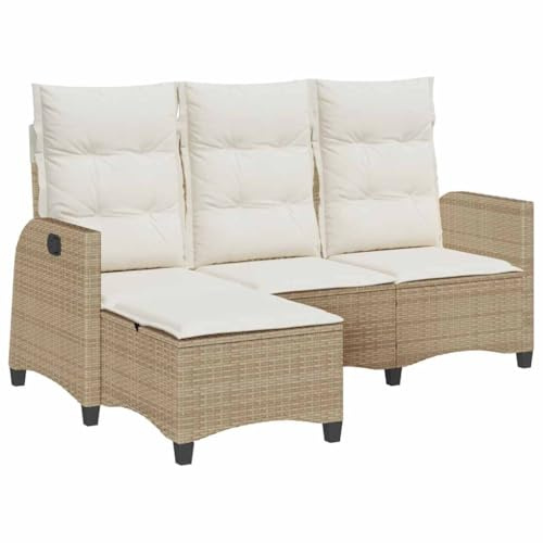 vidaXL Gartensofa mit Liegefunktion Kissen L-Form Beige Poly Rattan, Gartensofa, Sofa mit Liegefunktion, Außensofa, Outdoor Sofa, Terrassensofa