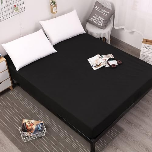 Lirzxin Spannbetttuch 107x190x30 cm, Spannbetttücher Polyester Einfarbig Spannbettlaken Einzelbett Weiches und Atmungsaktives, Schwarz