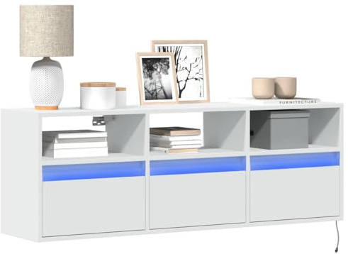 ShGaxin Väggmonterad TV-bänk med vita LED-lampor, 130 x 31 x 45 cm, TV-bord, TV-skåp, TV-bord, vardagsrumsmöbler, TV-bord, vardagsrumsbord, TV-bord - 852341