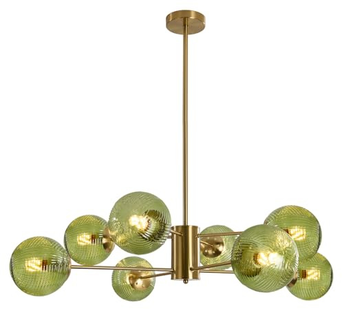 KCO Lighting Mid Century Modern 8 Light Kronleuchter Gold Sputnik Deckenleuchte Leuchte Vintage Grün Deckenleuchte Gebürstetes Messing Kronleuchter Glaskugel Kronleuchter