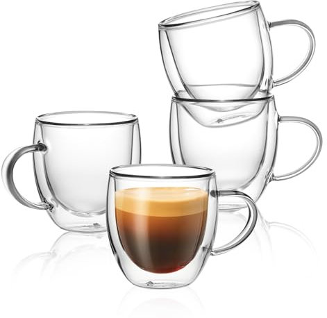 Sweese 5oz Double Wall Glass Espresso Cups Set of 4, Clear Glass Espresso Shot Cups Perfect for Cappuccino, Latte, Tea