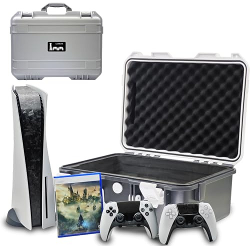 Luck&Link Hard Shell Travel Case Compatible with PlayStation 5 Console, Controllers, PS5 Carrying Case with Customized Foam for Both Standard and Digital Editions(Black And White)