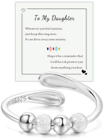 HEEYA Bague Anti Stress Femme en Argent 925 Hypoallergénique - Bague Spinner Réglable avec Perles Tournantes pour Anxiété Cadeau Adulte