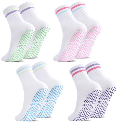 Utensilsto 4 Paar Stoppersocken Damen 34-38 Rutschfeste Yoga Socken Damen Anti-Rutsch Pilates Socken Grip Socken Atmungsaktiv Bequem für Pilates Tanz Ballett Fitness(Weiß)