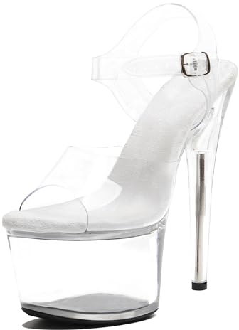 WUXIN H&P Sandales pour femmes à plateforme transparente sexy avec talon super haut, chaussures de pole dance exotiques pour soirée de promo, sandales à bout ouvert avec bride et boucle, talons de 17