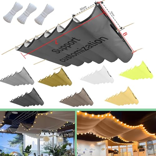 Toldo retráctil de onda (ancho x largo), cubierta de sombra ajustable, protección solar, impermeable, pérgola resistente a los rayos UV, se puede utilizar en terrazas y jardines, 150 x 400 cm, gris