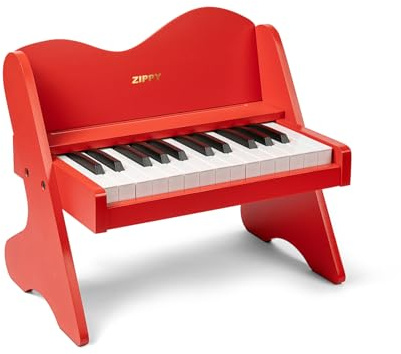ZIPPY Clavier de Piano pour Enfants, 25 Touches, Volume réglable, Mini Instrument de Musique éducatif, Jouet en Bois pour Tout-Petits, Filles et garçons (Rouge)