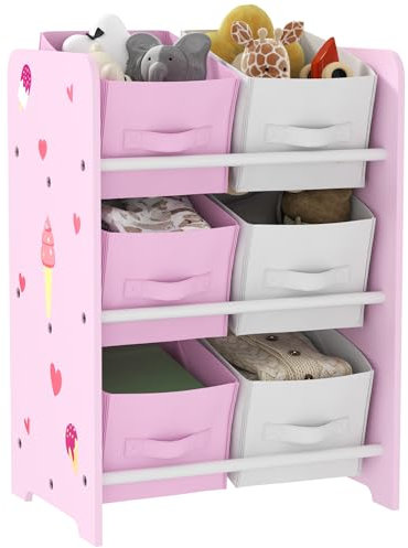 AIYAPLAY Scaffale per bambini per +3 anni Scaffale per bambini con 6 scatole rimovibili in tessuto non tessuto Organizzatore di giocattoli per la cameretta 43x30x60 cm Rosa