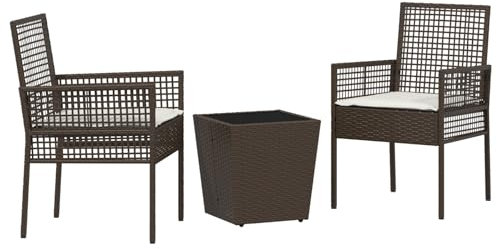 vidaXL Garten Bistro Set 3 pcs Braun Poly Rattan, Langlebiges Outdoor-Bistro-Set, Gartenstühle und Tisch, Essmöbel für Terrasse und Balkon