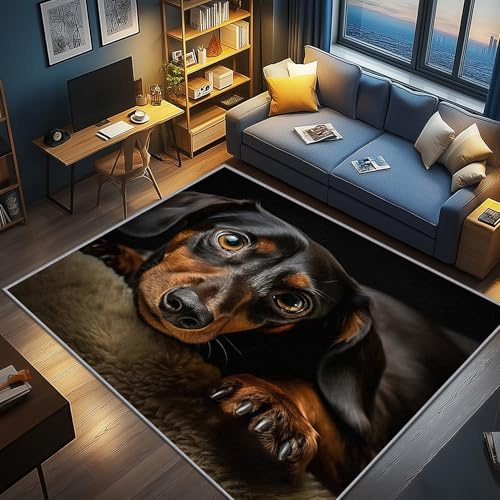 AevuCub Dackel Deko, Hund Teppich 60x90 Kurzflor, Kleiner Teppich Wohnzimmer Welpen, Weich rutschfest Waschbare Teppiche, Bettvorleger Schlafzimmer Kinderzimmer