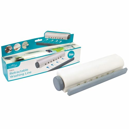 14m Retractable Washing Line, 4 Line Pull Out Clothesline Drying Rack Extendable Wall Mounted Drying Rack Clothe Airer for Indoor Outdoor