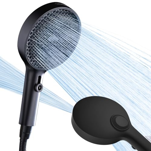 BECMai Pommeau Douche Haute Pression, Pommeau de Douche Large Diamètre, Pomme Douche Anti Calcaire, Bouton Illimité, Pluie, Massant, Spray Spa, Douchette Salle De Bain (Sans Support Tuyau) - Noir