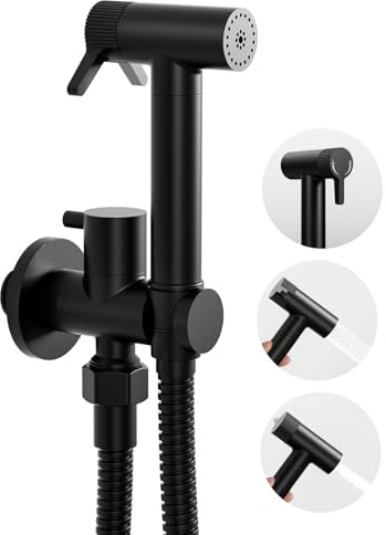 Douchette wc,Douchette WC noir Multifonction,Sortie d'eau à double mode,as besoin d'appuyer sur l'eau,avec Support et 1.2m Tuyau,Pour Hygiène Intime,Nettoyage de salle de bain