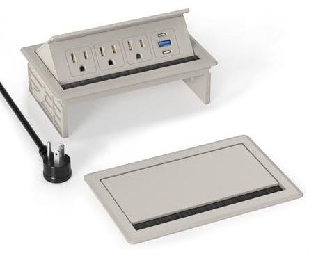 Recessed Conference Table Power Hub with 20W USB-C PD Fast Charging, Flush Mounted for Desks, Kitchens & RVs, 6FT Power Cord (Golden)