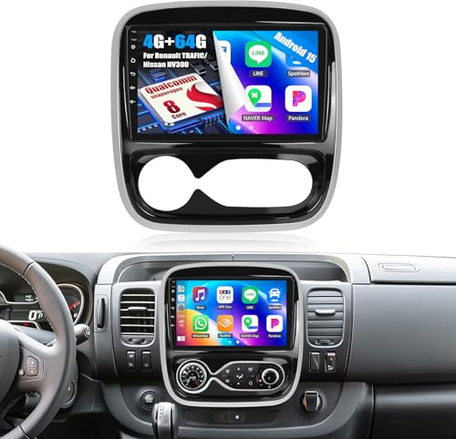 OiLiehu 4G+64G 8 Kern Qualcomm Snapdragon Android 15 Autoradio für Renault TRAFIC/Nissan NV300 CarPlay Android Auto Autoradio Mit Bildschirm 9 mit Bluetooth FM RDS GPS WiFi SWC DSP/EQ Rückfahrkamera