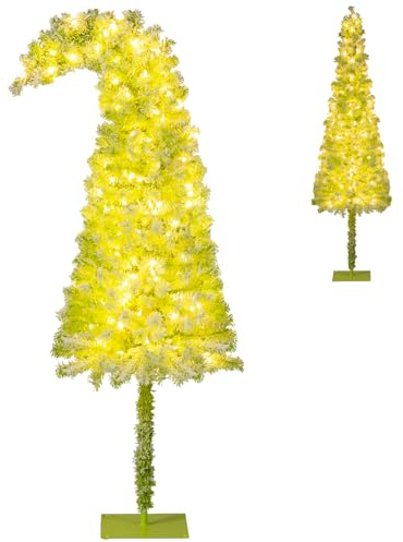 COSTWAY Árbol de Navidad Nevado con Luces 180cm, Cima Flexible, Arbol de Navidad Estrecho con Luces Incorporadas, 8 Modos con 120 LED Blancas Cálidas, 290 Puntas de Ramas (180 cm)