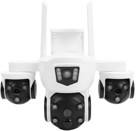 XUMIUZIY Caméra de sécurité Solaire à 3 Objectifs, 8K Ultra HD, Détection Humaine, étanche, WiFi, Caméra Extérieure Rotative Multi-Angle avec Batterie 8000 MAh, pour Les Surveillances de