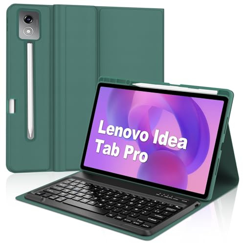 Coque Clavier pour Lenovo Idea Tab Pro 12.7 Pouces, AZERTY Français Housse Clavier Bluetooth Magnétique Détachable avec Porte Crayon pour Tablette Lenovo Idea Tab Pro 2025 12.7 2025, Vert Foncé
