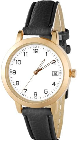 AOOSU Women's Leather Quartz Watch, Leather Strap Ladies Watches, Analog Quartz Watches with Date White Dial, 3 Hand, Premium Fashion Wrist Watch for Women Ladies Girls Black