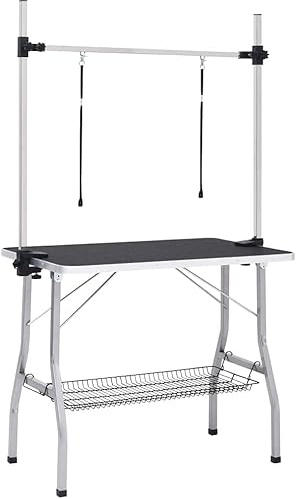 Table de toilettage pour animaux de compagnie, réglable en hauteur, pliable, pour chiens et chats, professionnelle, 90 x 60 x 76 cm, noire