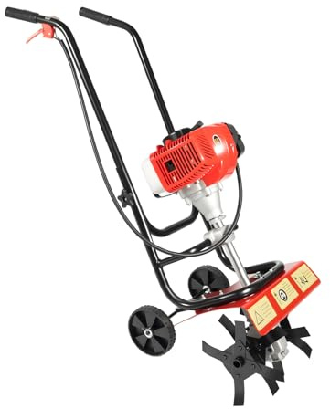 LUNICASHA Motoculteur à essence 52 cc - Motoculteur à essence 2 temps avec largeur de travail de 30 cm - Motoculteur avec 4 lames en acier et poignées antidérapantes pour jardin, cour, champ