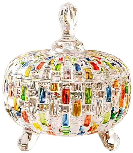 Kelisdi Frutero decorativo con tapa, tarro de cristal colorido para dulces, plato de nueces y tarros de cristal coloridos de boda con tapa
