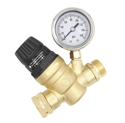 RPXHZLKTM Válvula Reductora de presión, Regulador de presión Agua latón Ajustable con manómetro for RV, Paquete 7