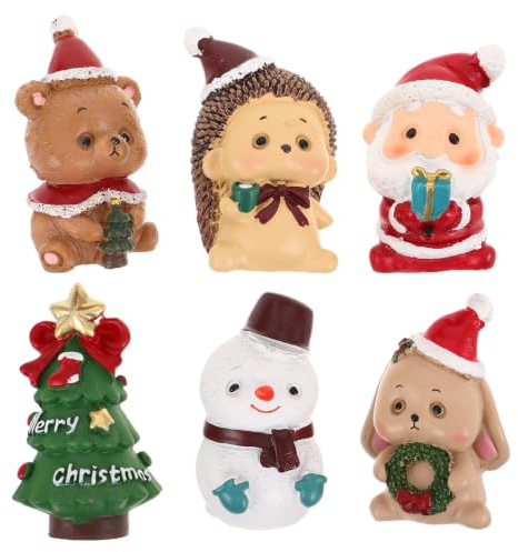 TOVINANNA 6 Piezas Adornos Navideños de Resina en Miniatura Figuras de Muñeco de Nieve y Árbol de Navidad para Decoración de Invierno y Fiestas Familiares