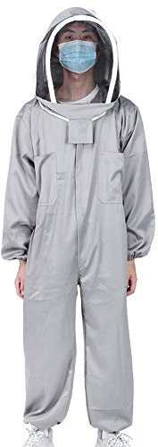 Aramox Combinaison d'apiculture en Coton et Polyester avec Voile en, Double Fermeture éclair, Gris XL, Respirante, Couverture Complète du Corps pour l'inspection de la Récolte du Miel et les (XL)
