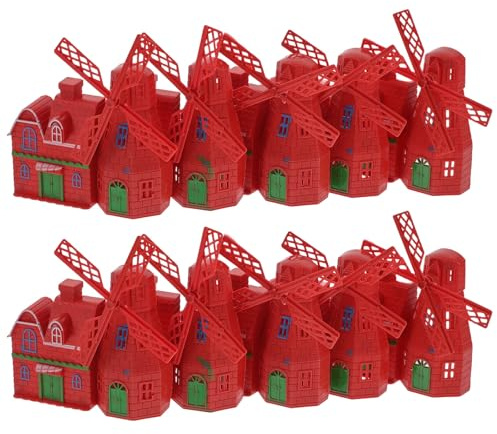 LOCZUK Mini Moulin à Vent Rouge en Plastique Accessoires Polyvalents 10pcs et Design Réaliste pour Décoration Vintage de Jardin Féerique pour Micro-Paysage Maison