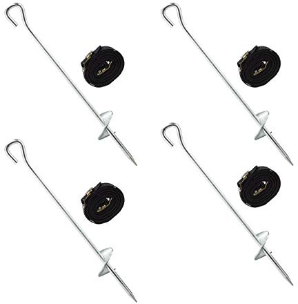 Relaxdays Set de piquetas para Trampolines, Correas y Anclaje para Suelo, Acero galvanizado, Negro y Plata