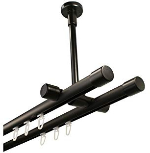 iso-design Gardinenstange Innenlauf schwarz 2-läufig Deckenmontage, 20 mm Durchmesser, großer Deckenabstand, Deckenhalter kürzbar, Endstück Kappe, 320 cm (2 x 160 cm)