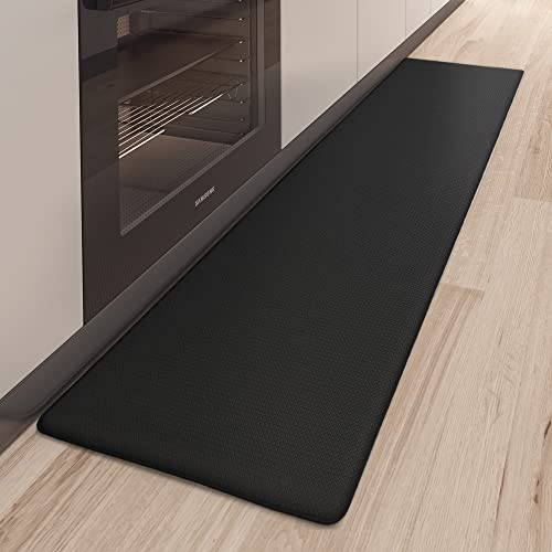 Color G Alfombra Cocina 44 x 200 cm, Reboteable Cuero Alfombra Cocina Lavable Antideslizante, Confortable Impermeable Alfombras para Cocina, Salón, Oficina (Negro)