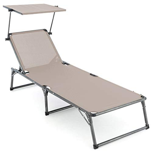 Nexos Trading Sonnenliege XXL Sonnendach 192x66x31 cm Alu Campingliege klappbar (grau)