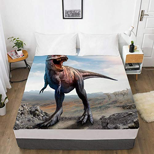 HJUYT Hoja de cama personalizada 3D HD Digital con elástico,dibujos animados niños bebé niño sábana ajustable, cubierta de colchón de dinosaurio 150/180