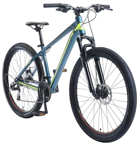 BIKESTAR Hardtail Aluminium Mountainbike Shimano 21 Gang Schaltung, Scheibenbremse 27.5 Zoll Reifen | 16 Zoll Rahmen Alu MTB | Blau Grün