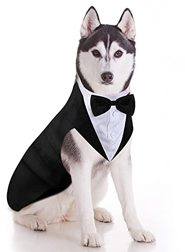 Hundsmoking hunddräkt och bandana set hundar formell smoking husdjur bröllop fest kostym bröllop fluga tröja för bröllop halloween födelsedag kostymer (XL)