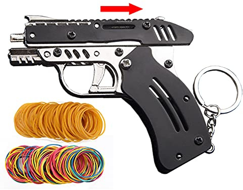 Rubber Band Gun New Generation Upgrade Mini Metal Foldable Toy Gun Keychain Foldable Handmade Toy Decor for Adults Kids